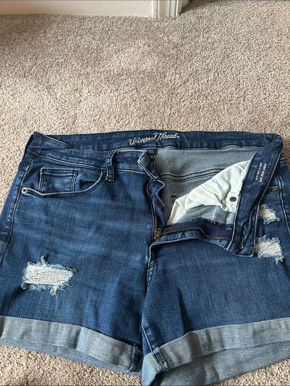 Universal Thread Dark Blue Distressed Rolled-Hem Denim Shorts